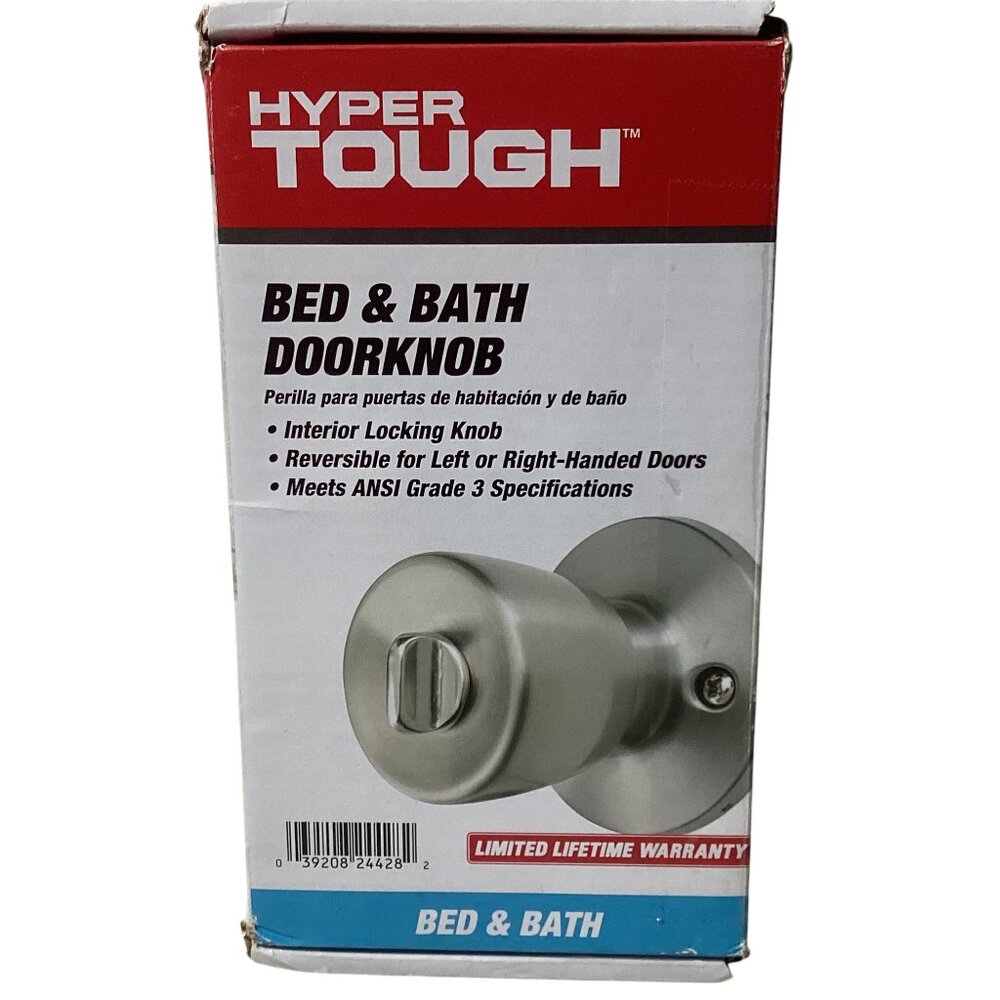Hyper Tough Bed & Bath Doorknob, Stainless Steel Finish, For 2-3/8" or 2-3/4"
